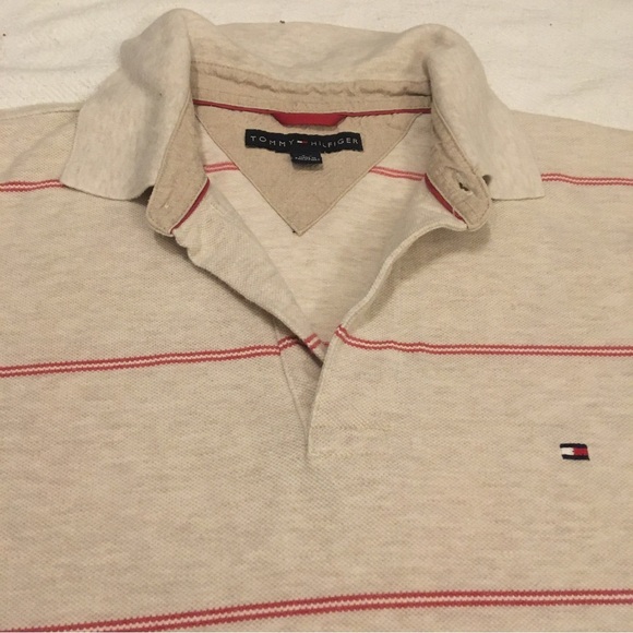 Vintage Cream and Red Striped Tommy Hilfiger Polo - Picture 2 of 8